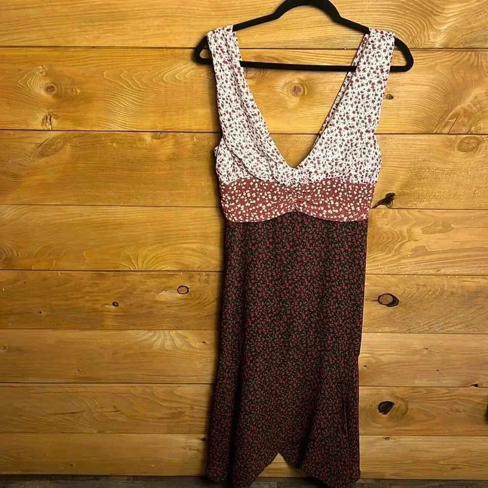Emory Park Womens Mixed Floral v-neck Midi dress zippered back sleeveless M Y2K